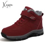 Xajzpa - Leather Boots Men Women Shoes Waterproof Boot Man Plush Keep Warm Outdoor Ankle Military