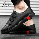 Xajzpa - Leather Casual Shoes Men Classic Paste Lace Up Flats Male Black Comfortable Fashion