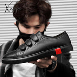 Xajzpa - Leather Casual Shoes Men Classic Paste Lace Up Flats Male Black Comfortable Fashion Walking Sneakers Men Breathable Flats Shoes