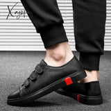 Xajzpa - Leather Casual Shoes Men Classic Paste Lace Up Flats Male Black Comfortable Fashion