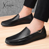 Xajzpa - Leather Men Shoes Luxury Trendy Casual Slip On Formal Loafers Moccasins Italian Black Male