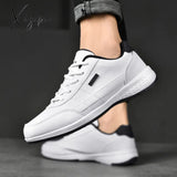 Xajzpa - Leather Men’s Sneakers Lightweight Breathable Shoes Men Comfortable Walking White Male