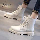 Xajzpa - Leather Shoes For Women Heels Elegant Ankle Boots Female Fashion Luxury Design Chunky