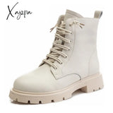 Xajzpa - Leather Shoes For Women Heels Elegant Ankle Boots Female Fashion Luxury Design Chunky