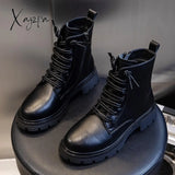 Xajzpa - Leather Shoes For Women Heels Elegant Ankle Boots Female Fashion Luxury Design Chunky