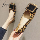 Xajzpa - Leopard Shoes Women Flats Casual Slip-On Boat Woman Footwear Elegant Ladies Metal Design