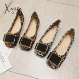 Xajzpa - Leopard Shoes Women Flats Casual Slip-On Boat Woman Footwear Elegant Ladies Metal Design