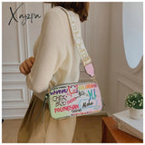 Xajzpa - Letter Graffiti Pu Leather Small Crossbody Bags Women Fashion Shoulder Bag Luxury Designer