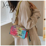 Xajzpa - Letter Graffiti Pu Leather Small Crossbody Bags Women Fashion Shoulder Bag Luxury Designer