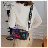 Xajzpa - Letter Graffiti Pu Leather Small Crossbody Bags Women Fashion Shoulder Bag Luxury Designer