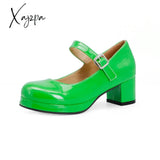 Xajzpa - Light Candy Patent Leather Chunky Heels Green / 3