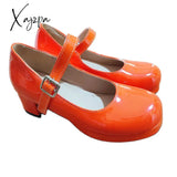 Xajzpa - Light Candy Patent Leather Chunky Heels Orange / 3