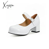 Xajzpa - Light Candy Patent Leather Chunky Heels White / 3