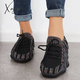 Xajzpa - Lightweight Slip On Running Sneakers Knitted Walking Shoes