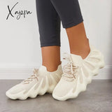 Xajzpa - Lightweight Slip On Running Sneakers Knitted Walking Shoes Beige / 5