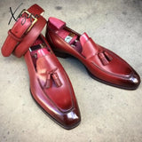 Xajzpa - Loafers For Men Wedding Shoes Red Pu Leather Tassels Handmade Free Shipping Zapatos Hombre