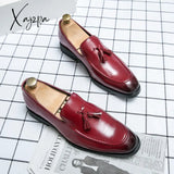 Xajzpa - Loafers For Men Wedding Shoes Red Pu Leather Tassels Handmade Free Shipping Zapatos Hombre