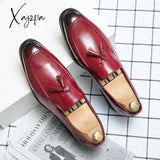 Xajzpa - Loafers For Men Wedding Shoes Red Pu Leather Tassels Handmade Free Shipping Zapatos Hombre