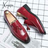 Xajzpa - Loafers For Men Wedding Shoes Red Pu Leather Tassels Handmade Free Shipping Zapatos Hombre