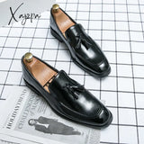 Xajzpa - Loafers For Men Wedding Shoes Red Pu Leather Tassels Handmade Free Shipping Zapatos Hombre
