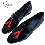 Xajzpa - Loafers Men Shoes Business Casual Wedding Party Round Head Carved Tassel Pu Color Matching