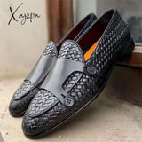 Xajzpa - Loafers Men Shoes Pu Leather Black Brown Classic Casual Wedding Party Daily Woven Pattern