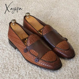 Xajzpa - Loafers Men Shoes Pu Leather Black Brown Classic Casual Wedding Party Daily Woven Pattern