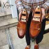 Xajzpa - Loafers Men Shoes Pu Solid Color Fashion Business Casual Wedding Party Round Toe Monk