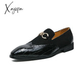 Xajzpa - Loafers Men Shoes Stone Pattern Pu Stitching Faux Suede Metal Buckle Fashion Business