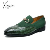 Xajzpa - Loafers Men Shoes Stone Pattern Pu Stitching Faux Suede Metal Buckle Fashion Business