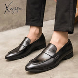 Xajzpa - Loafers Men Slip-On Pu Leather Lazy Black Brown Breathable Handmade Dress Shoes For / 38