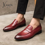 Xajzpa - Loafers Men Slip-On Pu Leather Lazy Black Brown Breathable Handmade Dress Shoes For