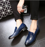 Xajzpa - Loafers Men Slip-On Pu Leather Lazy Black Brown Breathable Handmade Dress Shoes For Blue /