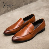 Xajzpa - Loafers Men Slip-On Pu Leather Lazy Black Brown Breathable Handmade Dress Shoes For Yellow