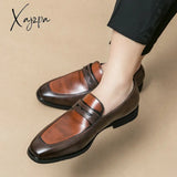 Xajzpa - Loafers Round Toe Slip-On Business Handmade Pu Leather Wedding Shoes For Men Size 38-48