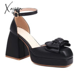 Xajzpa - Lolita High Heels Platform Butterfly-Knot Womens Sandals Summer Black / 4