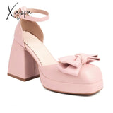 Xajzpa - Lolita High Heels Platform Butterfly-Knot Womens Sandals Summer Pink / 4