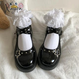 Xajzpa - Lolita Shoes Gothic Chunky Star Buckle Mary Jane Cute Platform Cross-Tied Wedges Loli