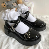 Xajzpa - Lolita Shoes Gothic Chunky Star Buckle Mary Jane Cute Platform Cross-Tied Wedges Loli