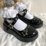 Xajzpa - Lolita Shoes Gothic Chunky Star Buckle Mary Jane Cute Platform Cross-Tied Wedges Loli