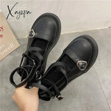 Xajzpa - Lolita Shoes Gothic Chunky Star Buckle Mary Jane Cute Platform Cross-Tied Wedges Loli