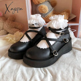 Xajzpa - Lolita Shoes Gothic Chunky Star Buckle Mary Jane Cute Platform Cross-Tied Wedges Loli