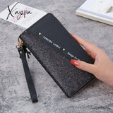 Xajzpa - Long Wallet For Women Patchwork Sequin Clutch Bag Glitter Pu Leather Lady Phone Card