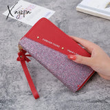 Xajzpa - Long Wallet For Women Patchwork Sequin Clutch Bag Glitter Pu Leather Lady Phone Card