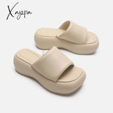 Xajzpa - Luxury Brand Slippers For Women Wedge Thick Bottom Females Slides Fashion High Heels Solid