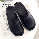 Xajzpa - Luxury Cow Split Leather Handmade Men Home Slippers Spring Slip On Soft Comfortable Black