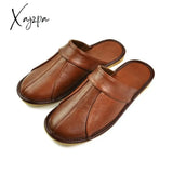 Xajzpa - Luxury Cow Split Leather Handmade Men Home Slippers Spring Slip On Soft Comfortable Black