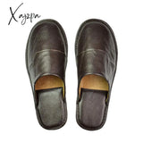 Xajzpa - Luxury Cow Split Leather Handmade Men Home Slippers Spring Slip On Soft Comfortable Black