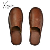 Xajzpa - Luxury Cow Split Leather Handmade Men Home Slippers Spring Slip On Soft Comfortable Black