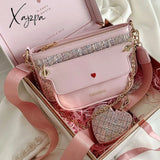 Xajzpa - Luxury Heart Bag 2 Pcs/Set Women Shoulder Bags Casual Solid Color Chain Wide Strap